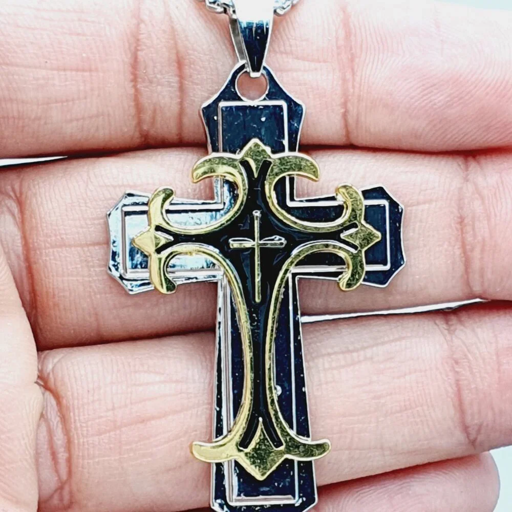 ❤️ Stainless Steel Retro Layered Cross Necklace , N90201P120